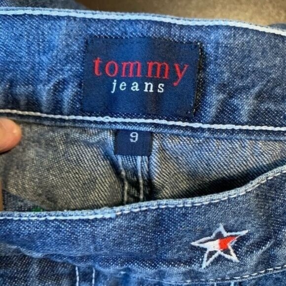 Tommy Jeans Tommy Girl Y2K Women’s Sz 9 Cropped Wide Leg Jeans Embroidered Stars - Picture 7 of 12